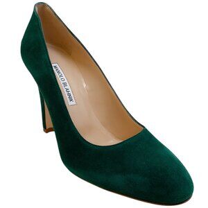 Manolo Blahnik Dark Green Suede Verin 105 Pumps